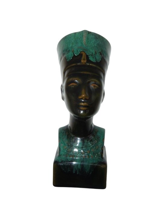 Nefertiti Bust Art Pottery Decor Egypt Green Vintage 7" - Picture 10 of 10